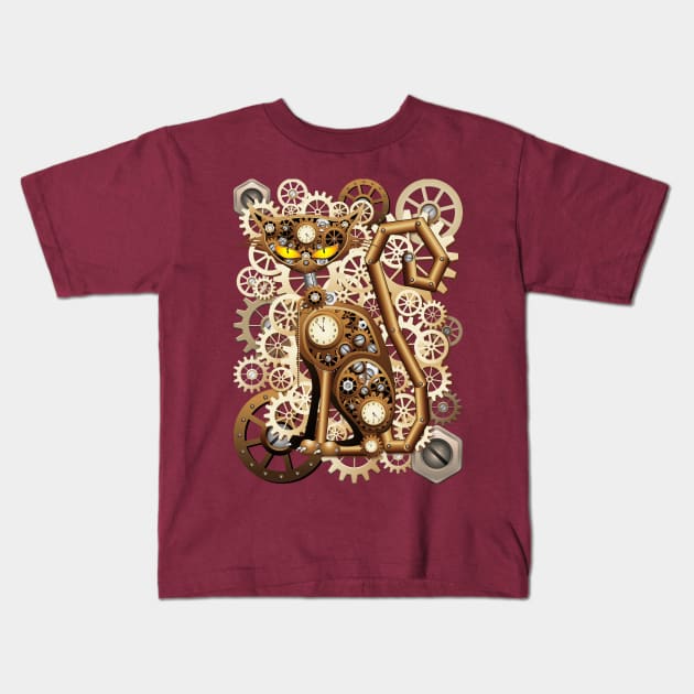 Steampunk Cat Vintage Style Kids T-Shirt by BluedarkArt